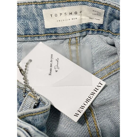 Topshop Premium Mom Jeans High Rise‎ High Waisted Light Wash Denim Blue 32 x 32 - Picture 3 of 15